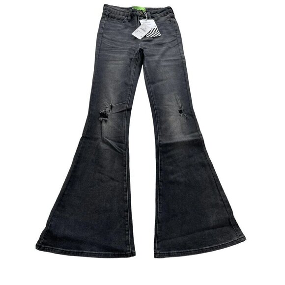 Free People x Sandrine Rose Women's Sz 26 Black Distressed Wide Flare Je… - Picture 1 of 10